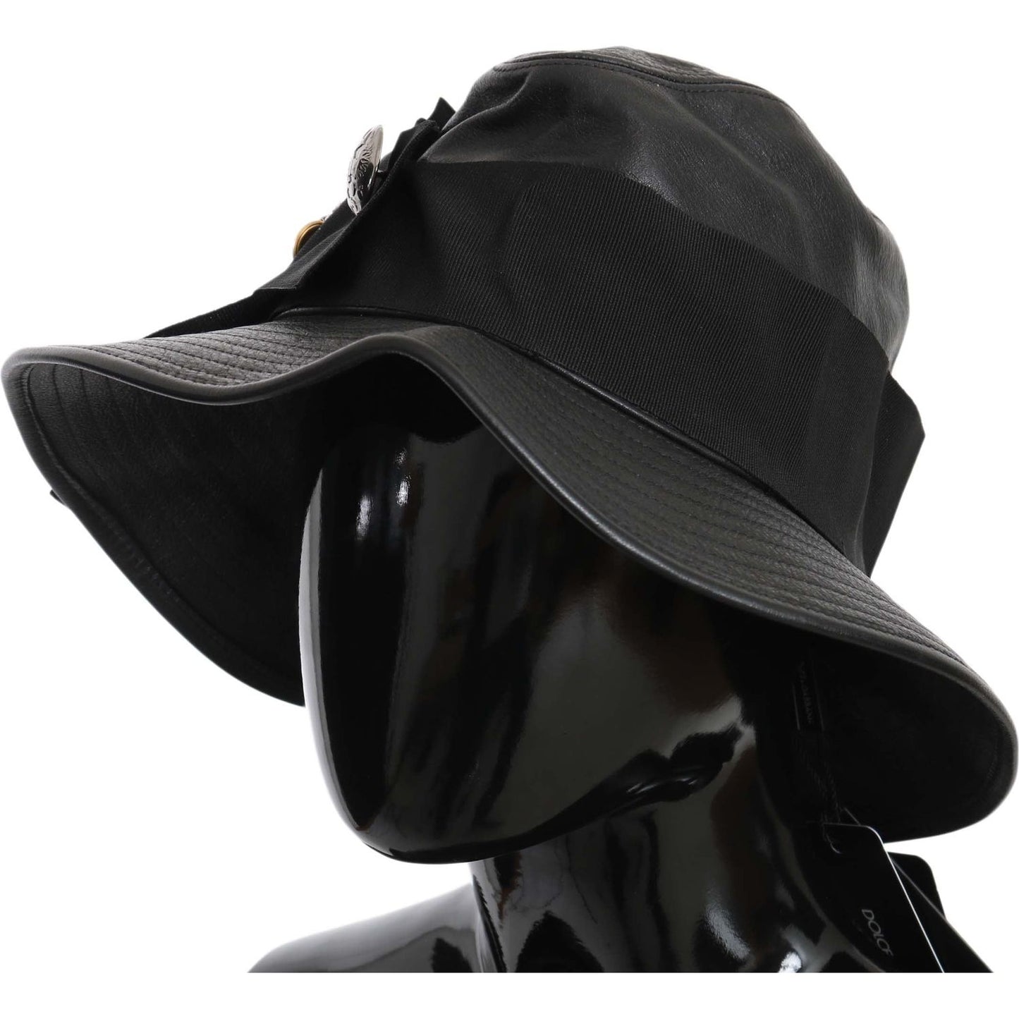 Dolce & Gabbana Elegant Black Leather Cloche Cap Hat Dolce & Gabbana