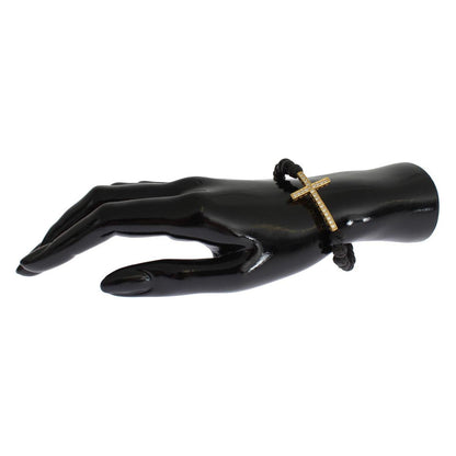 Nialaya Lava Stone Gold Clear CZ Cross 925 Silver Bracelet Nialaya