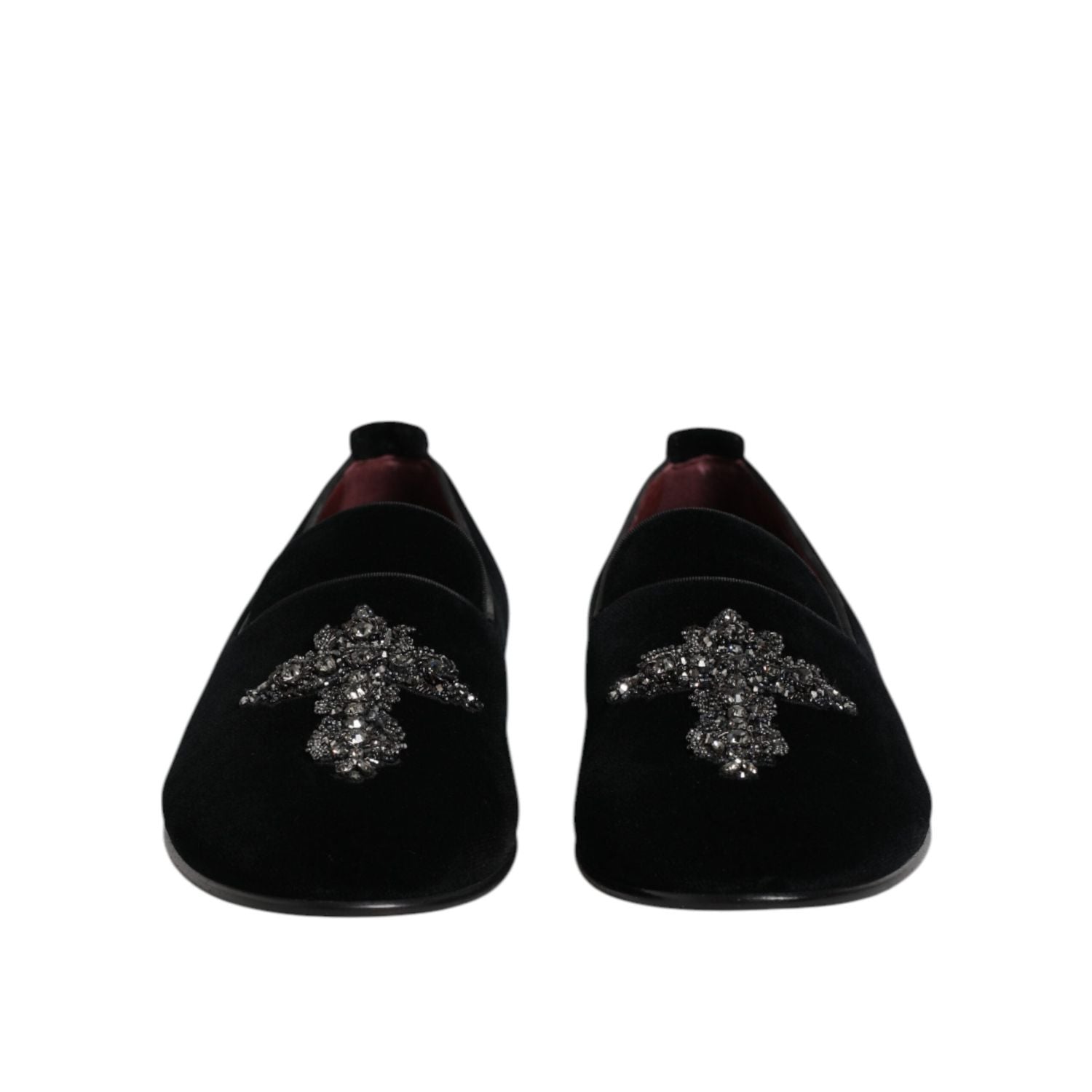 Dolce & Gabbana Black Velvet Embellished Loafer Slip On Shoes
