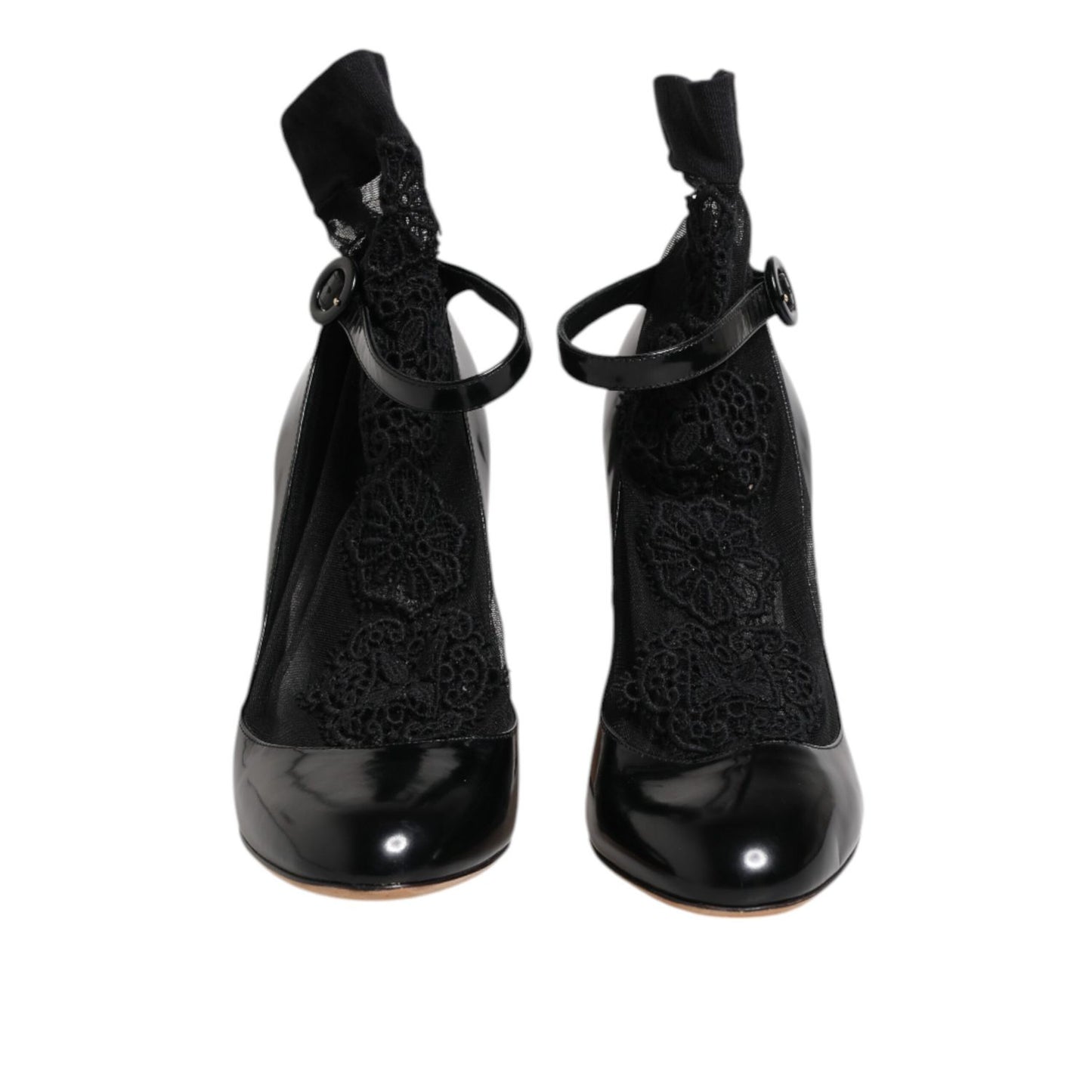 Dolce & Gabbana Black Leather Lace Socks Heels Pumps Shoes