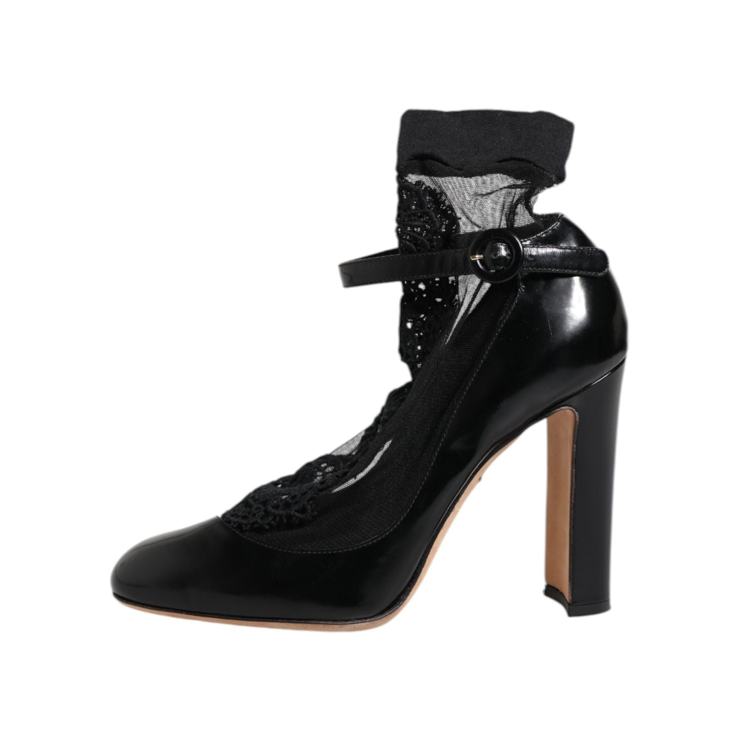 Dolce & Gabbana Black Leather Lace Socks Heels Pumps Shoes