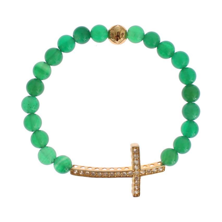 Nialaya Jade Stone Gold CZ Cross 925 Silver Bracelet