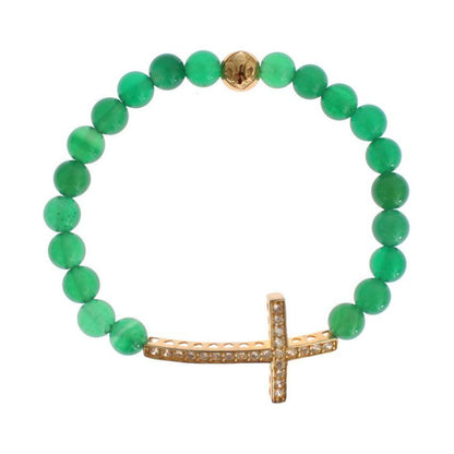 Nialaya Jade Stone Gold CZ Cross 925 Silver Bracelet