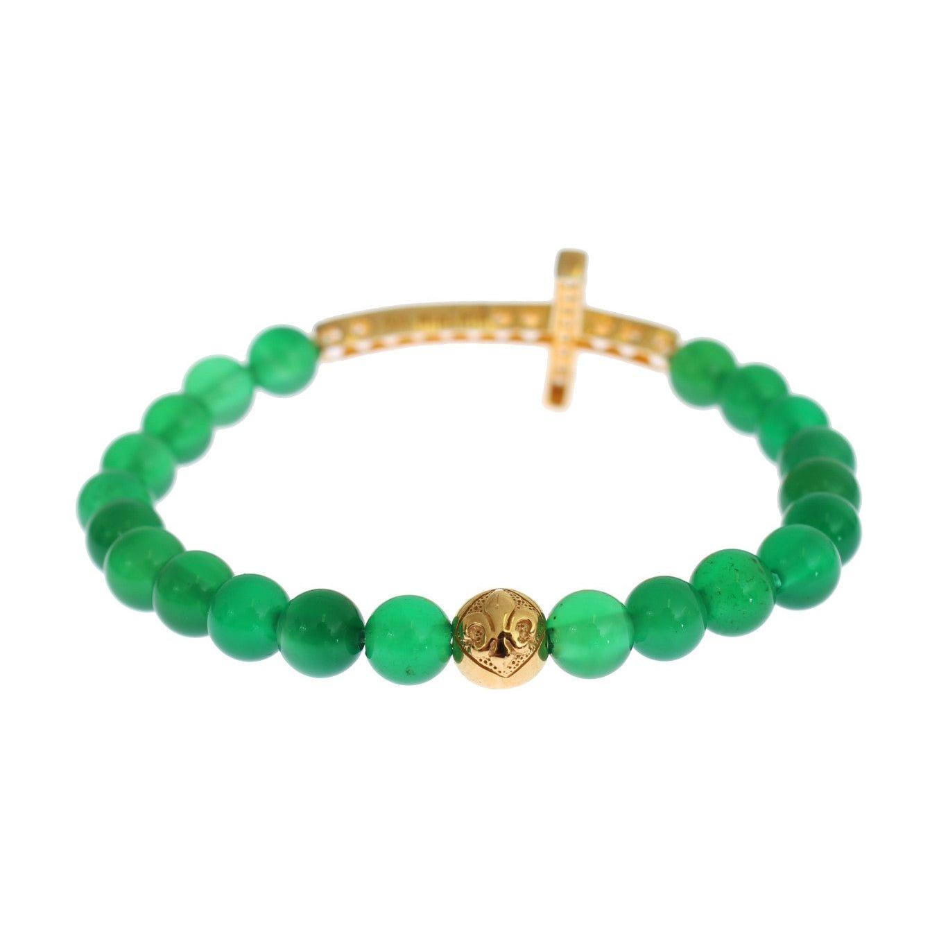 Nialaya Jade Stone Gold CZ Cross 925 Silver Bracelet