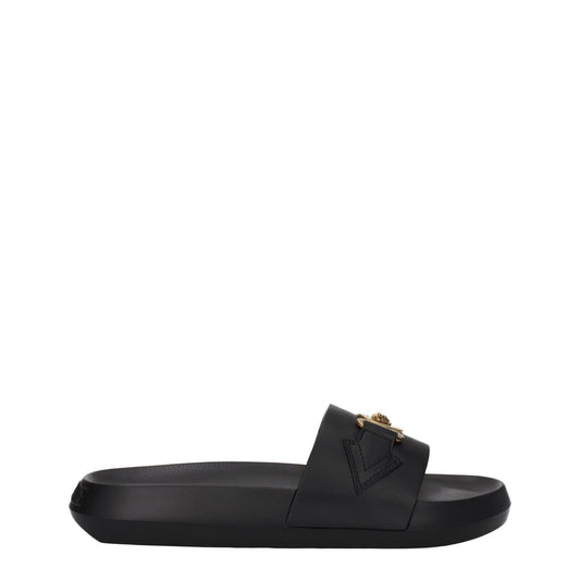 Versace Black Leather Slippers 1728,75667636384,Black,EU39/US6,EU40/US7,EU41/US8,EU42/US9,EU43/US10,EU44/US11,Men,New with tags,Sandals - Shoes,Shoes,Slippers - Sandals - Shoes,Versace