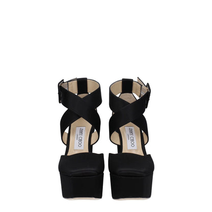 Jimmy Choo Black Satin Platform Sandals