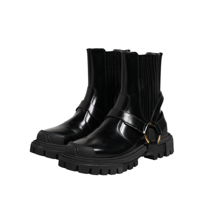 Dolce & Gabbana Black Leather Chelsea Men Short Boots Shoes
