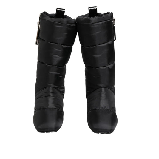 Dolce & Gabbana Black Padded Mid Calf Logo Heel Boots Shoes
