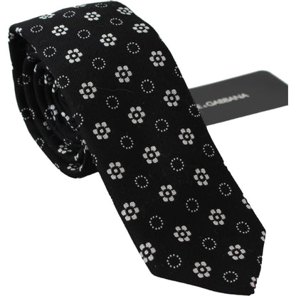 Dolce & Gabbana Black 100% Silk Floral Print Print Classic Tie Necktie