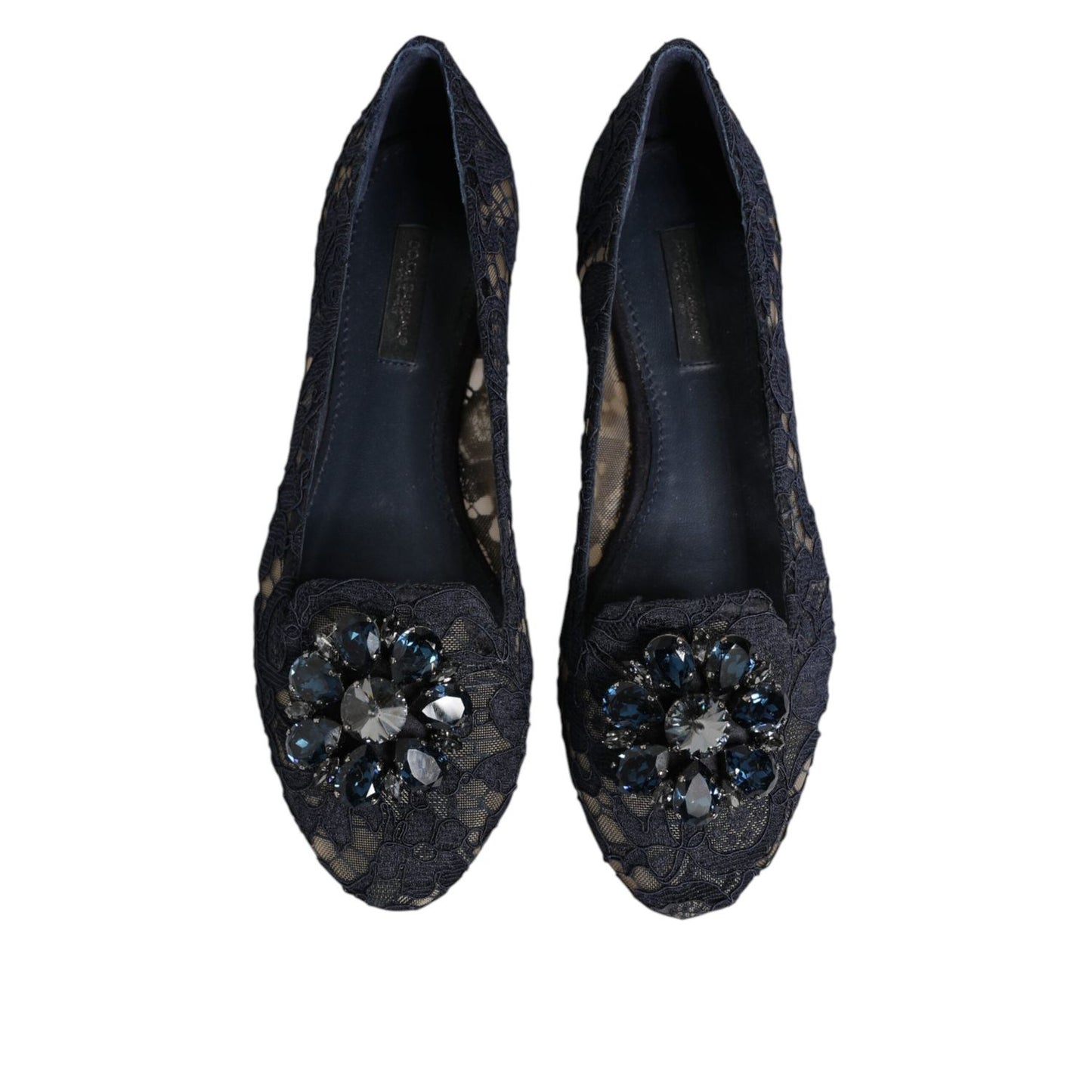 Dolce & Gabbana Blue Taormina Lace Crystals Flats Shoes