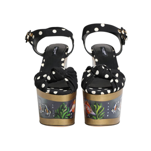 Dolce & Gabbana Multicolor Fish Polka Dot Wedge Sandals Shoes