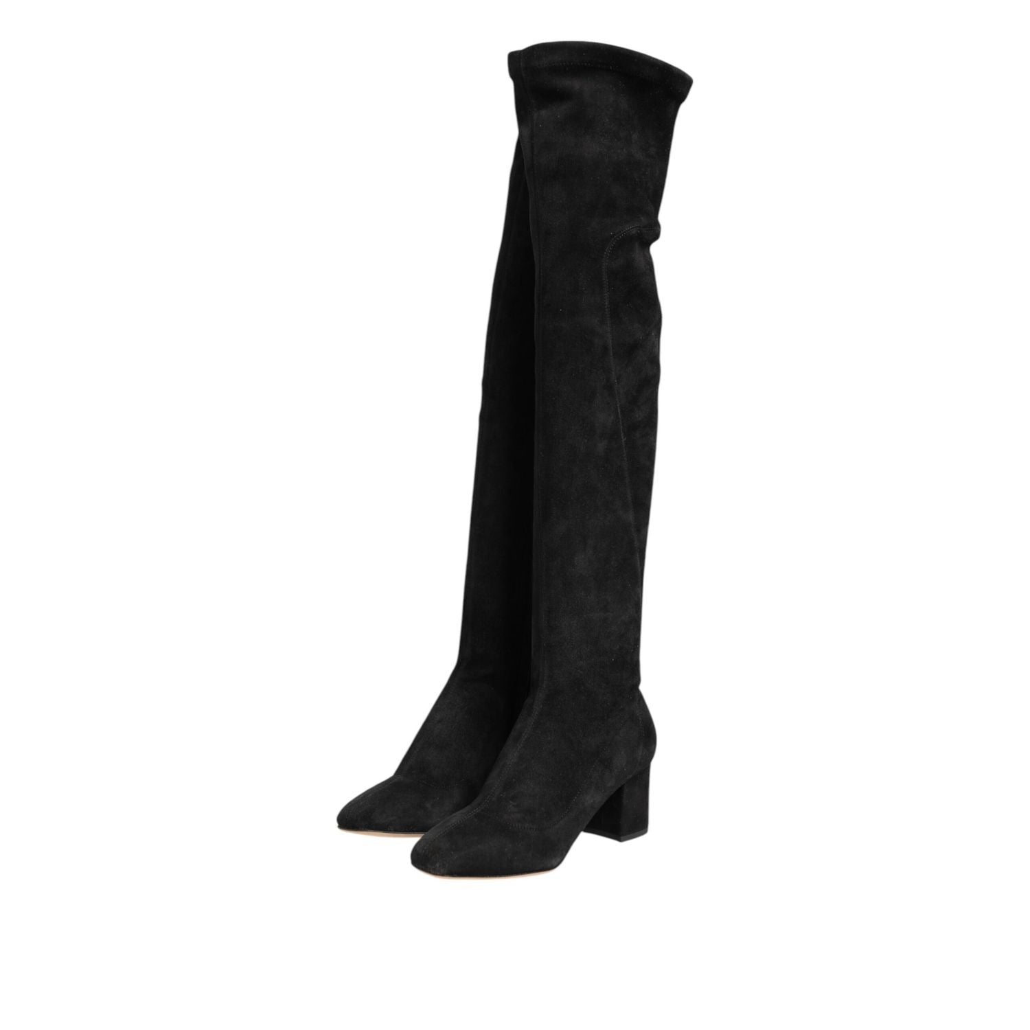 Dolce & Gabbana Black Suede Leather Knee High Boots Shoes