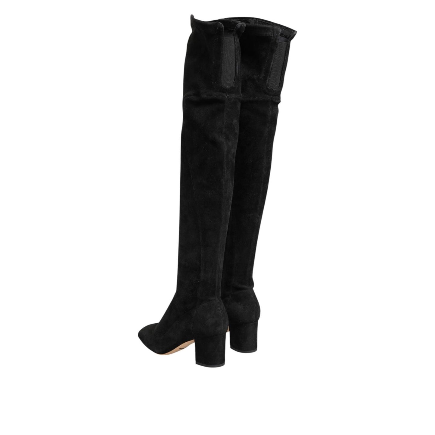 Dolce & Gabbana Black Suede Leather Knee High Boots Shoes
