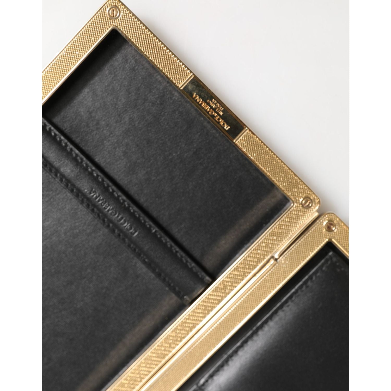 Dolce & Gabbana Black Leather Gold Frame Clutch Evening Party Purse Bag