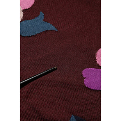 Dolce & Gabbana Maroon Floral Silk Crew Neck Blouse Top