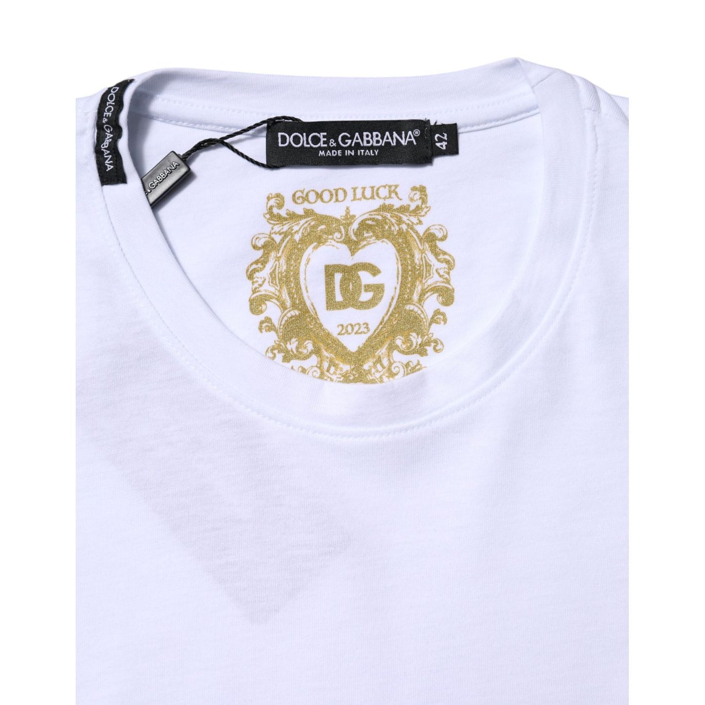 Dolce & Gabbana White Cotton Goodluck 2023 Crew Neck T-shirt