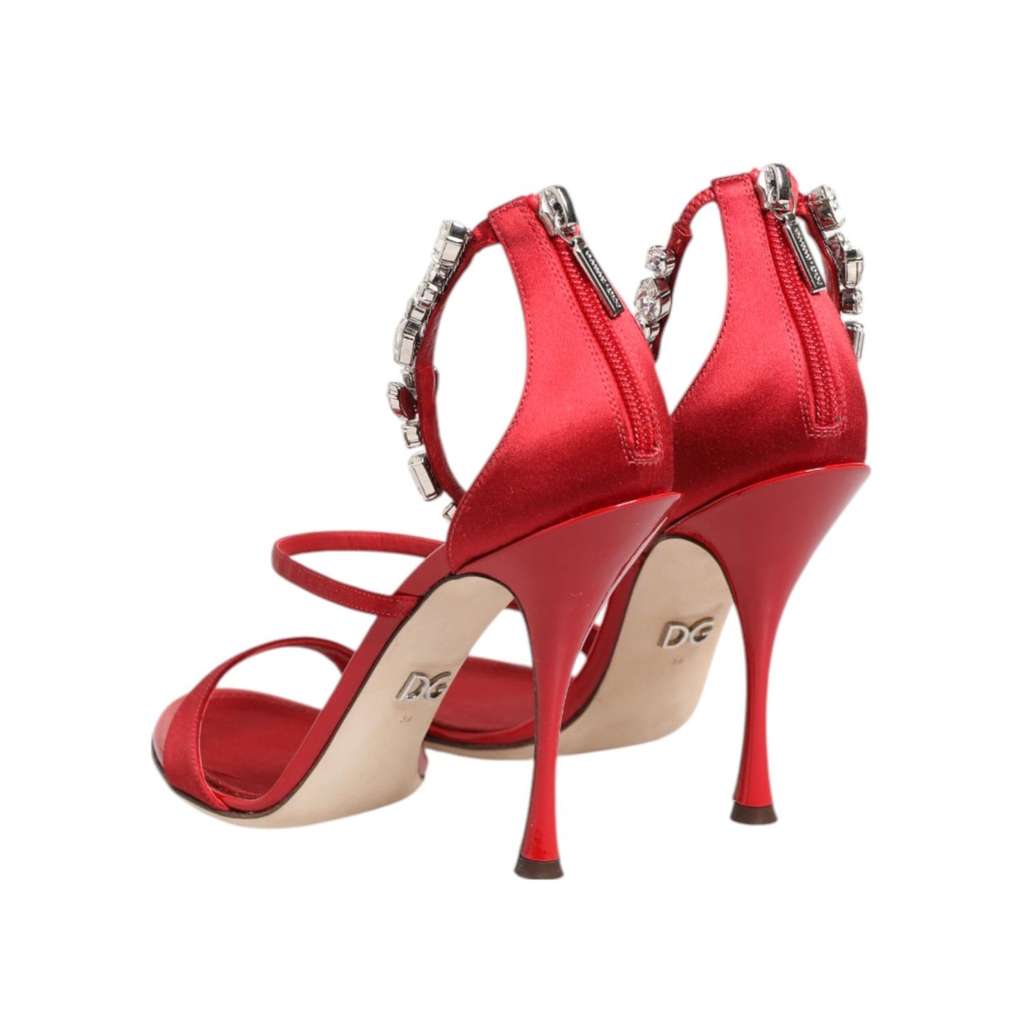 Dolce & Gabbana Red Satin Crystals Keira Sandals Heels Shoes
