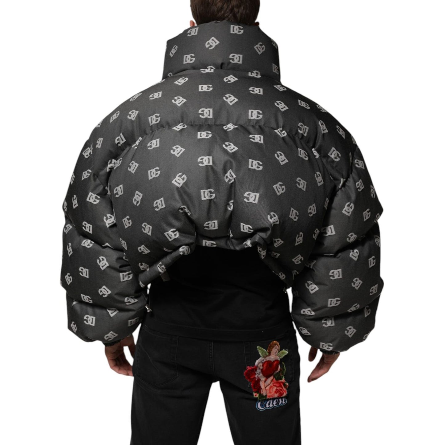 Dolce & Gabbana Black DG Monogram Full Zip Puffer Men Jacket