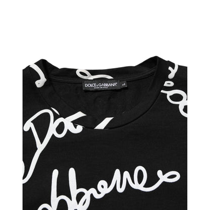 Dolce & Gabbana Black Logo Print Cotton Crew Neck T-shirt