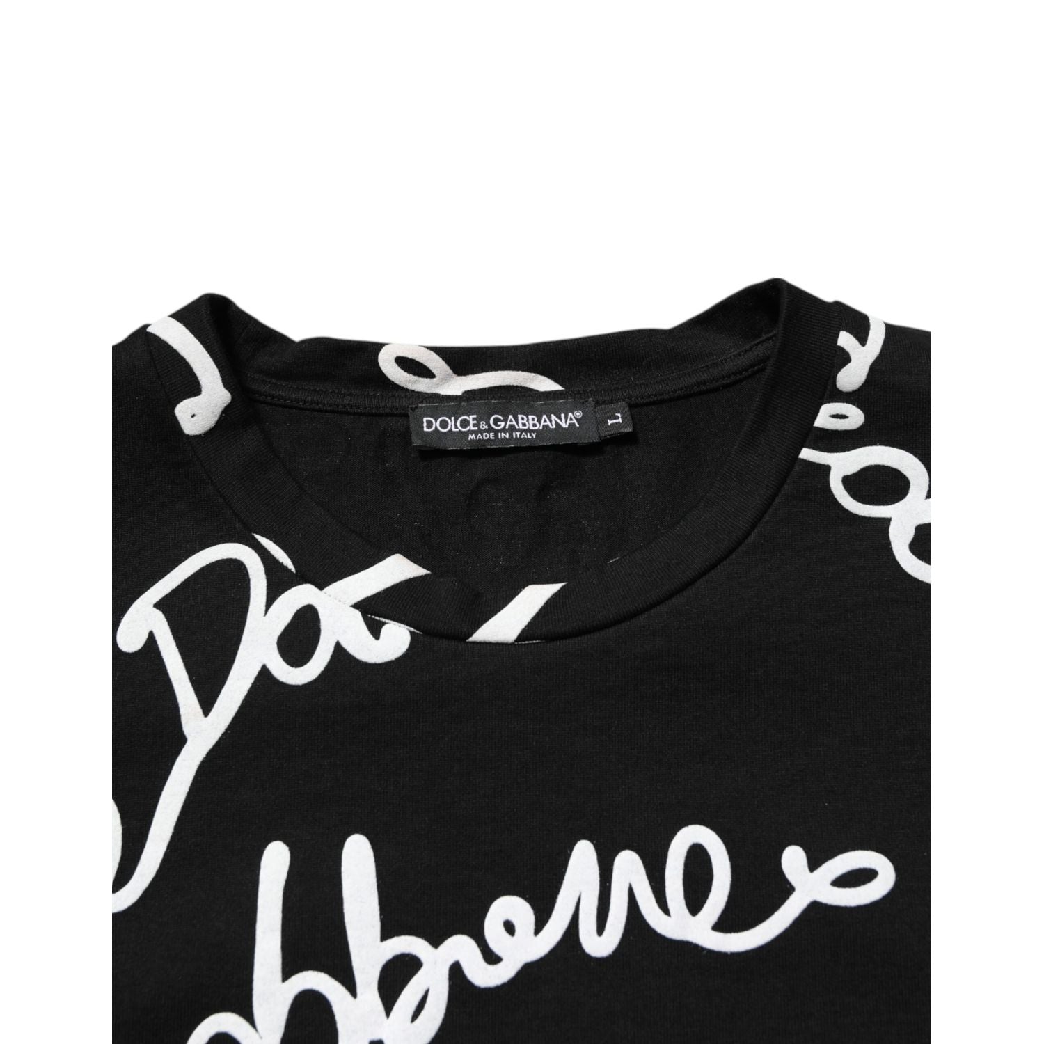 Dolce & Gabbana Black Logo Print Cotton Crew Neck  T-shirt