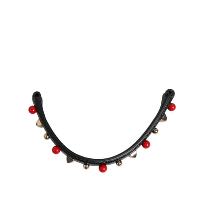 Dolce & Gabbana Black Embellished Leather Bag Handle Women Shoulder Strap