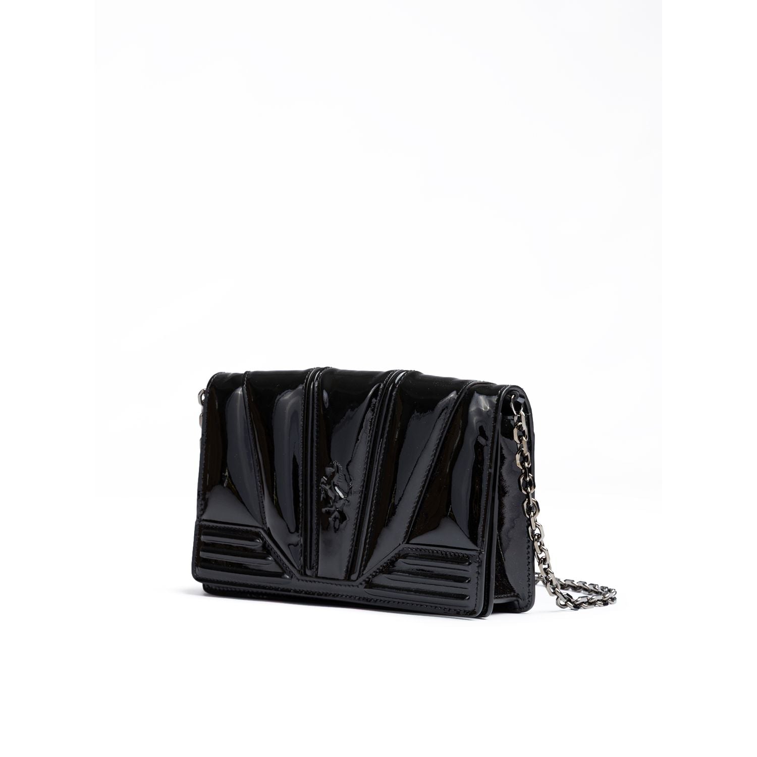 Ferrari Black GT patent leather bag with chain