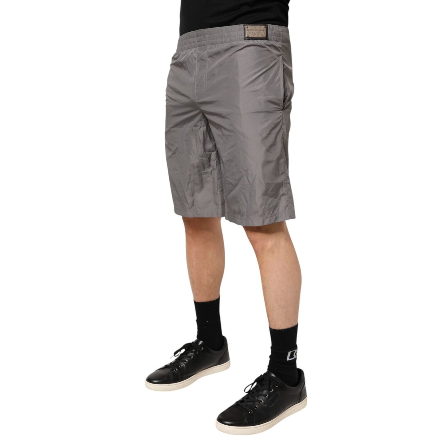 Dolce & Gabbana Light Gray Nylon Elastic Waist Shorts Swimwear Dolce & Gabbana
