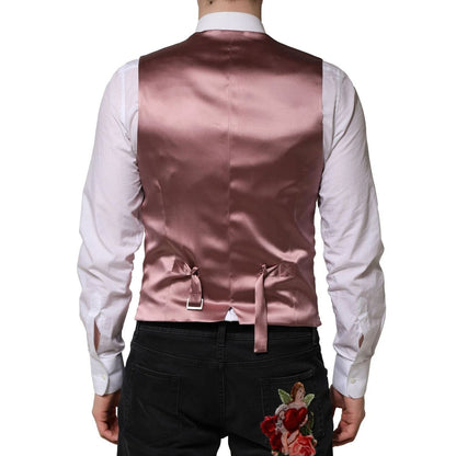 Dolce & Gabbana Pink Wool Dress Formal Men Waistcoat Vest