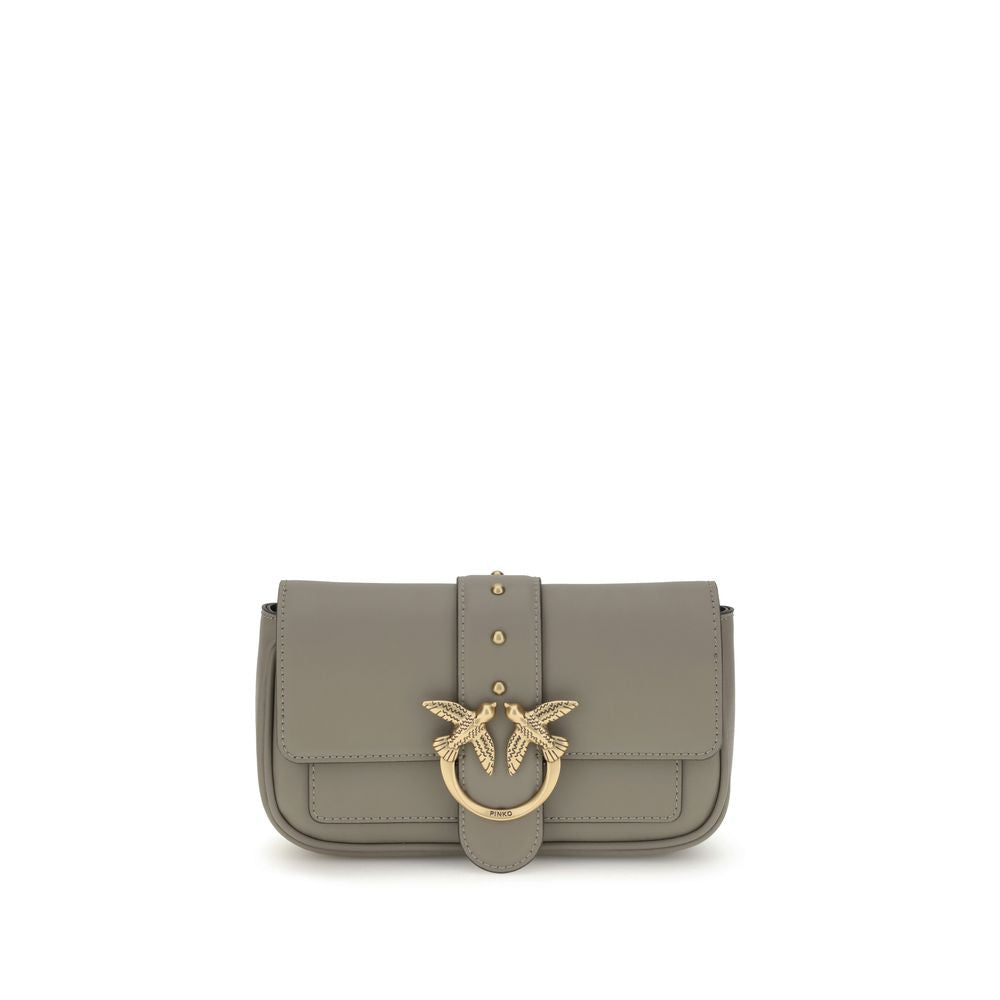PINKO Gray Calf Leather Bos Taurus Shoulder Bag
