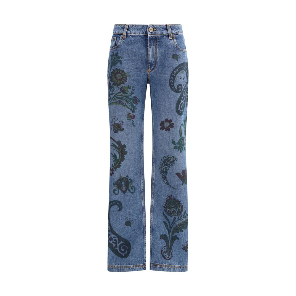 Etro Blue Cotton Flared Jeans Etro