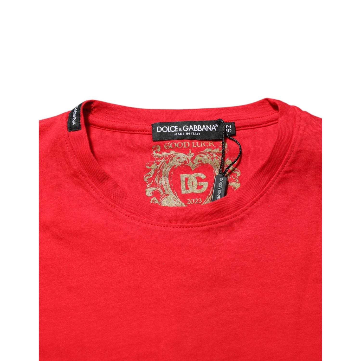 Dolce & Gabbana Red Goodluck 2023 Cotton Crew Neck T-shirt