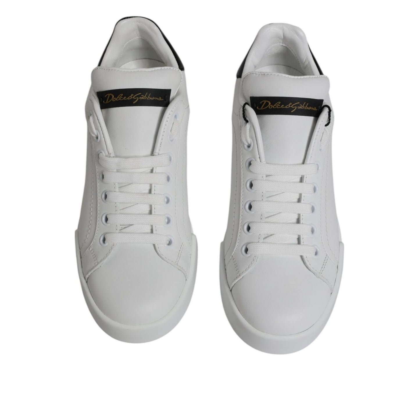 Dolce & Gabbana White Black Leather Low Top Sneakers Shoes Dolce & Gabbana