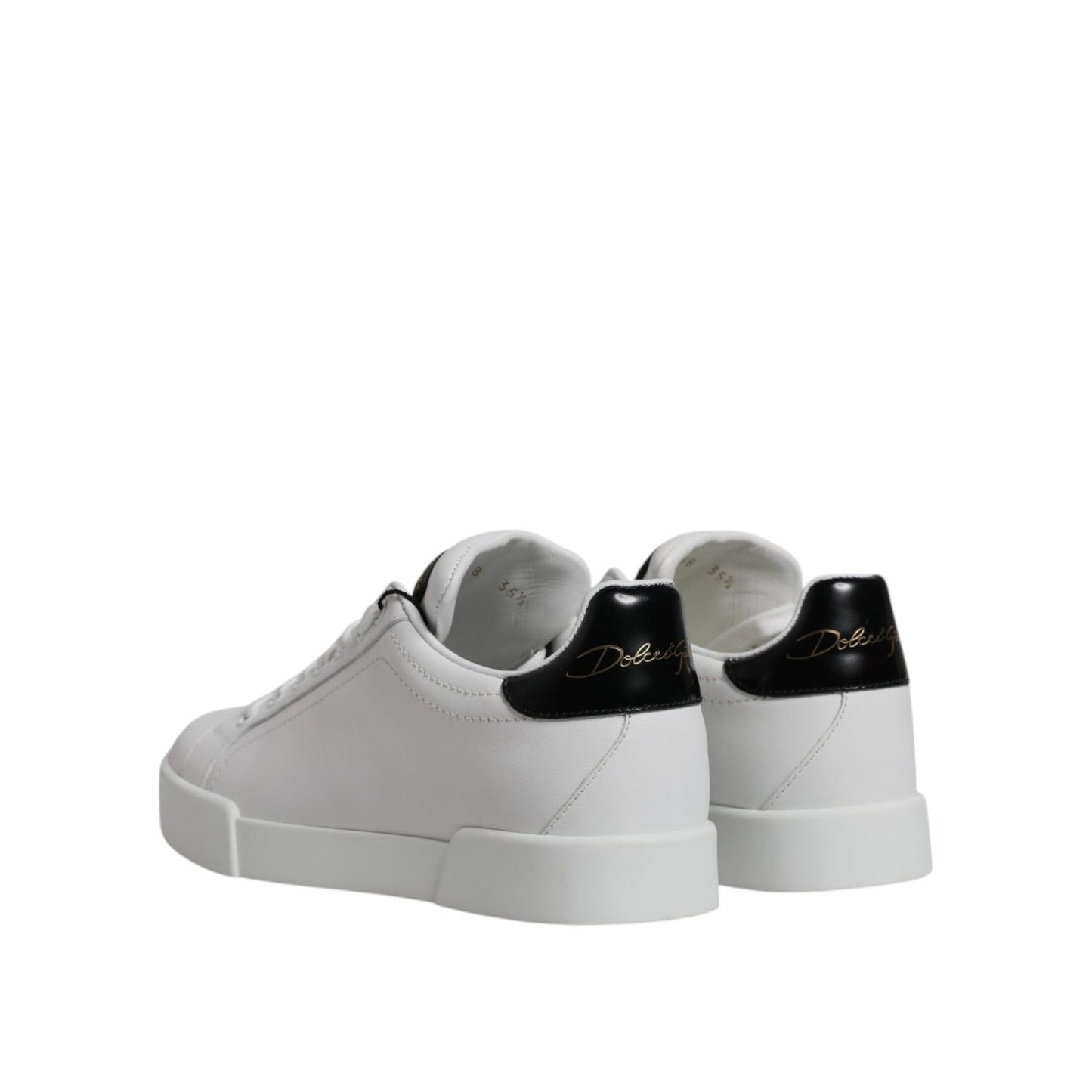 Dolce & Gabbana White Black Leather Low Top Sneakers Shoes Dolce & Gabbana