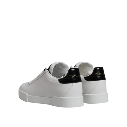 Dolce & Gabbana White Black Leather Low Top Sneakers Shoes Dolce & Gabbana