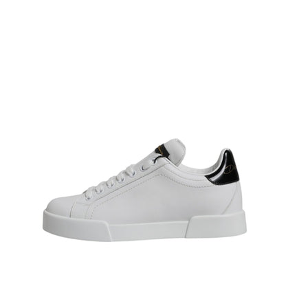 Dolce & Gabbana White Black Leather Low Top Sneakers Shoes Dolce & Gabbana