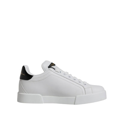 Dolce & Gabbana White Black Leather Low Top Sneakers Shoes Dolce & Gabbana