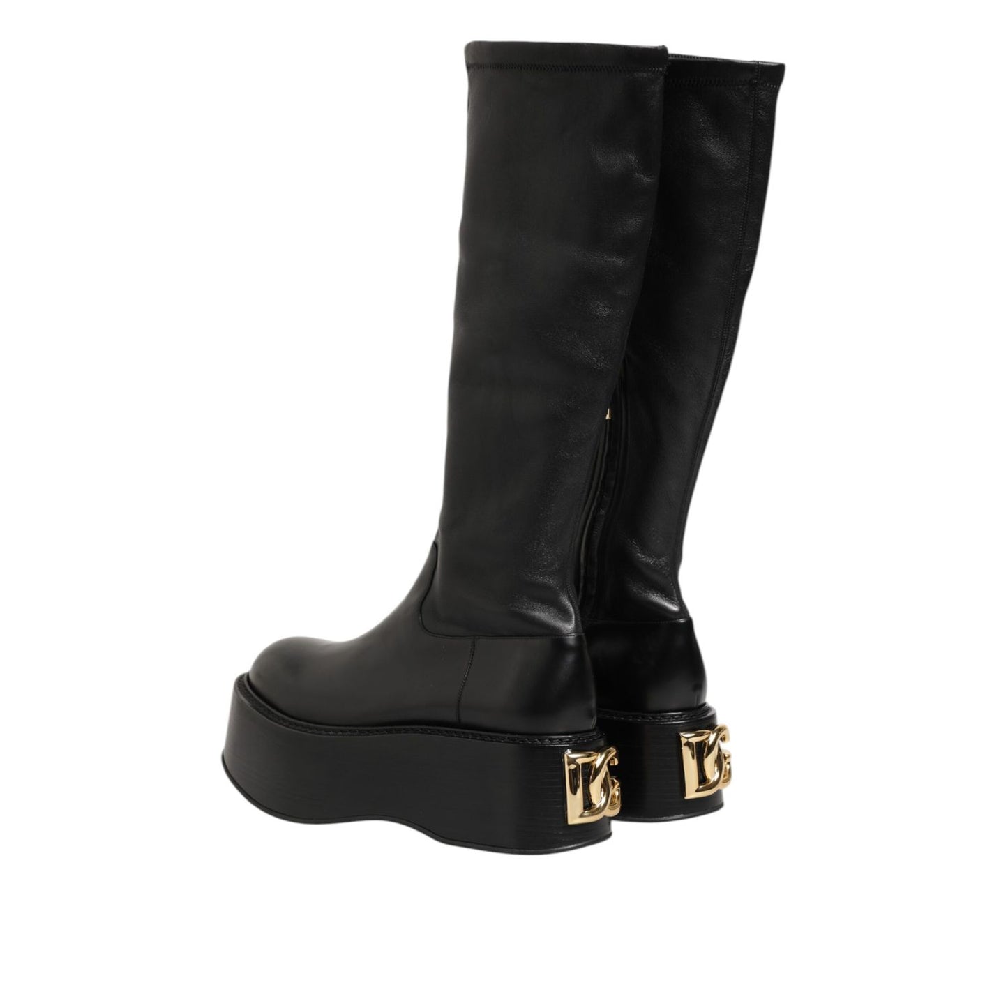 Dolce & Gabbana Black Logo Plaque Over The Calf Boots Shoes