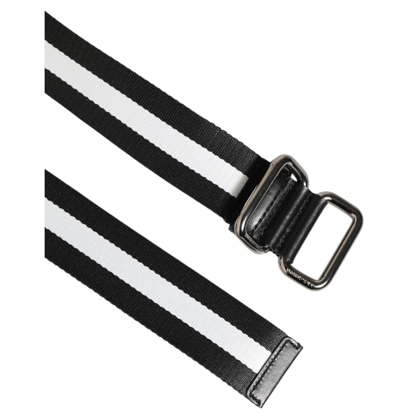 Dolce & Gabbana Black White Striped Logo Metal Buckle Belt