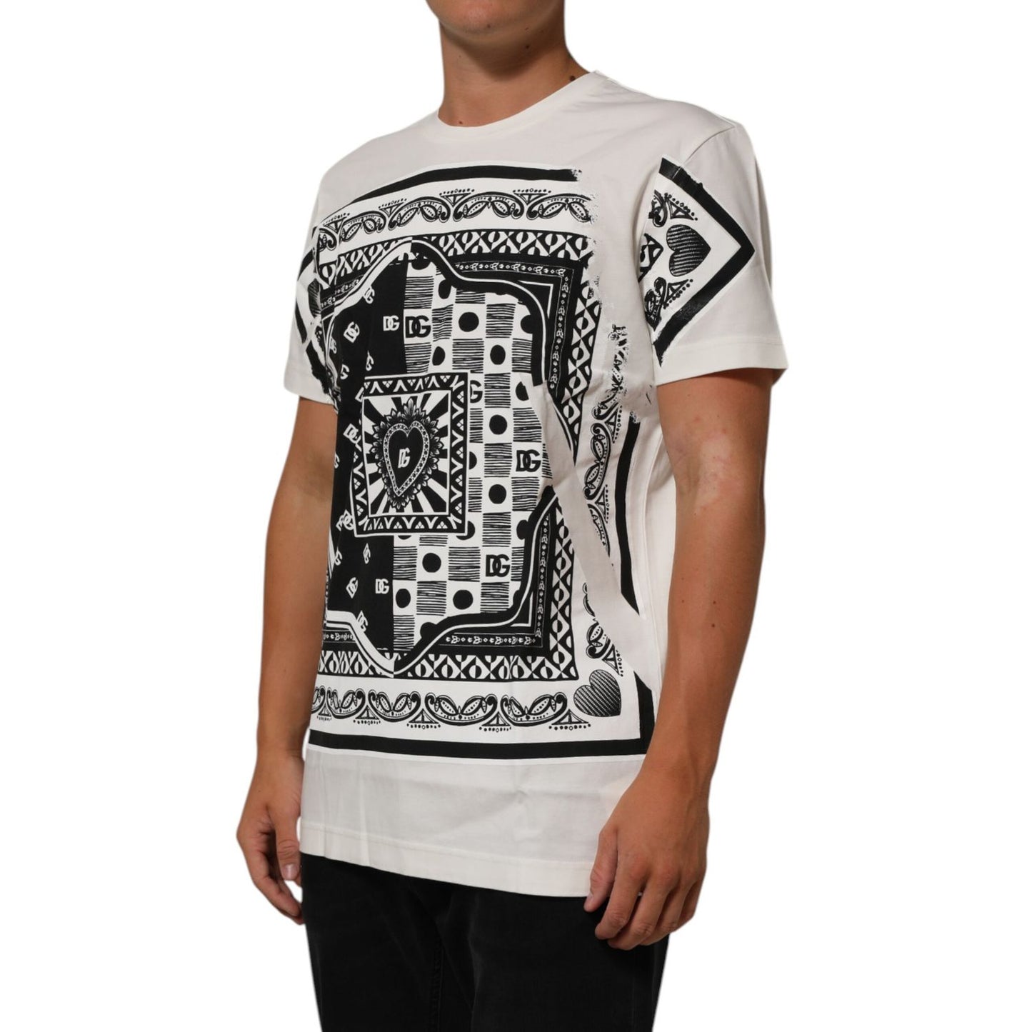 Dolce & Gabbana White Cotton Logo Bandana Print Men T-shirt