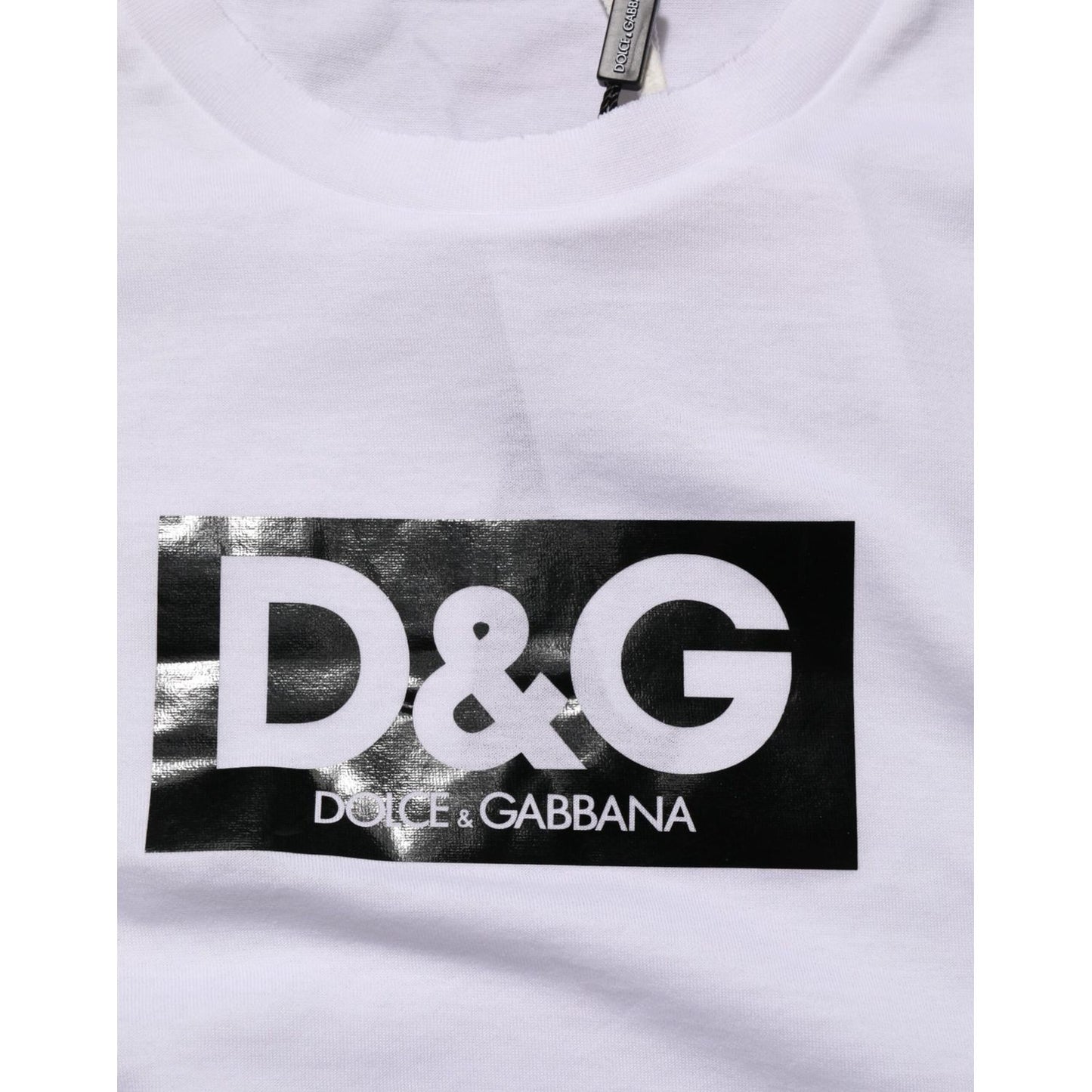 Dolce & Gabbana White Logo Print Cotton Crew Neck T-shirt
