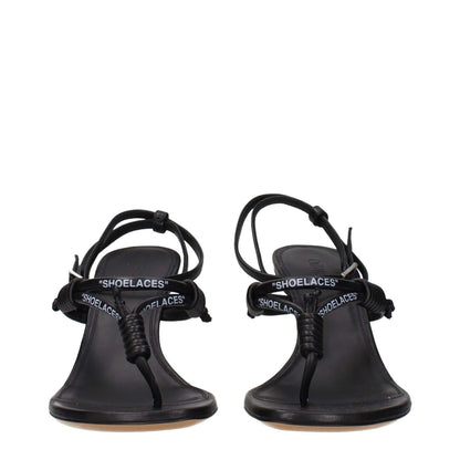 Off-White Black Leather Flip-Flop Sandals