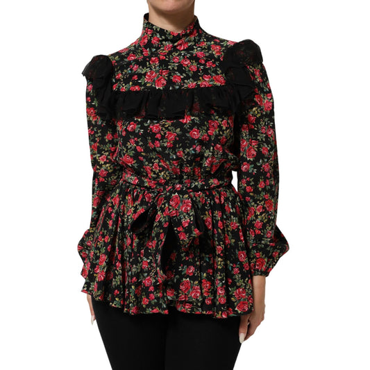 Dolce & Gabbana Black Floral Print Long Sleeve Blouse Top