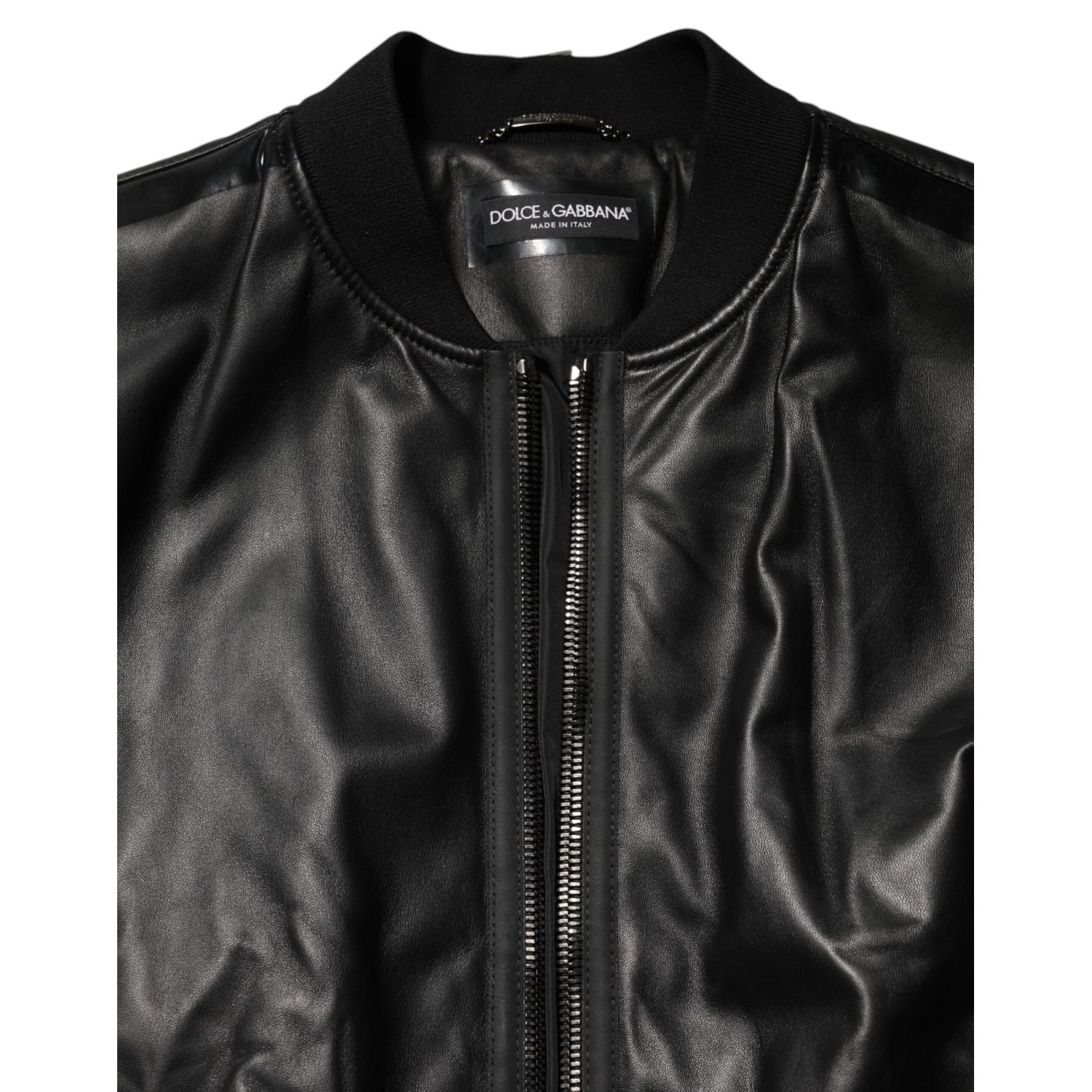 Dolce & Gabbana Black Leather Nylon FullZip Blouson Jacket