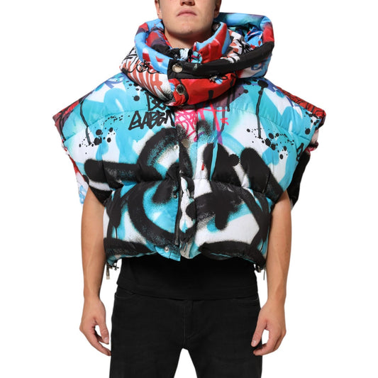 Dolce & Gabbana Multicolor Graffiti Hooded Sportswear Vest Jacket