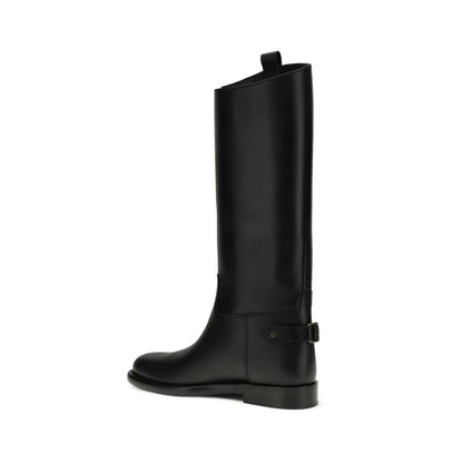 Burberry Black Calf Leather Bos Taurus Flat Boots