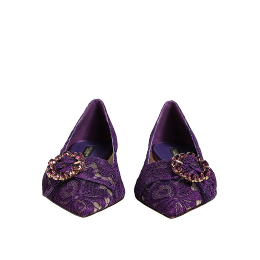 Dolce & Gabbana Purple Taormina Lace Crystals Flats Shoes