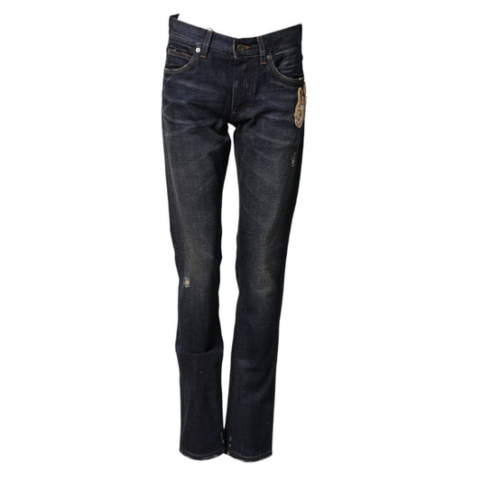 Dolce & Gabbana Dark Blue Watch GOLD Men Skinny Denim Jeans