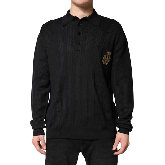 Dolce & Gabbana Black Crest Long Sleeve Men Pullover Sweater
