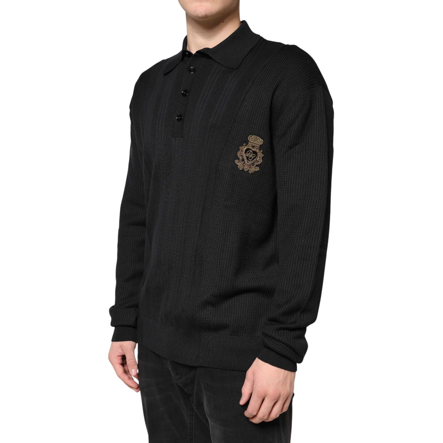 Dolce & Gabbana Black Crest Long Sleeve Men Pullover Sweater