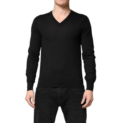 Dolce & Gabbana Black Cashmere V-Neck Men Pullover Sweater